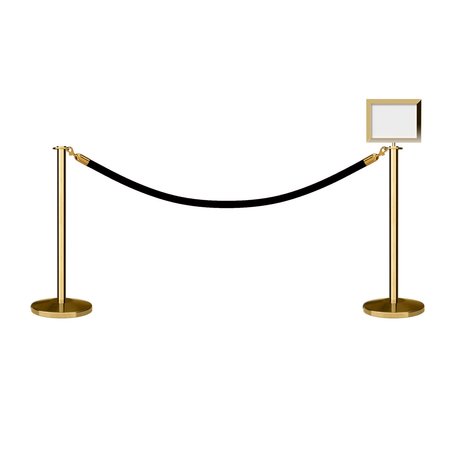 MONTOUR LINE Stanchion Post & Rope Kit Pol.Brass, 2FlatTop 1Blk Rope 8.5x11H Sign C-Kit-1-PB-FL-1-Tapped-1-8511-H-1-PVR-BK-PB